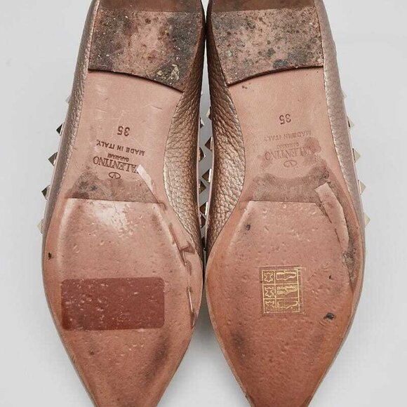 Valentino Metallic Pink Leather Rockstud T-Strap Flats Size 4.5/35 - Picture 2 of 5